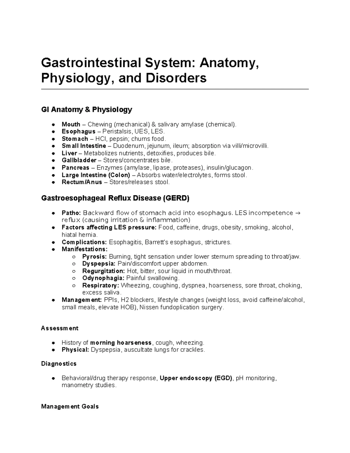 304-Ex4 Lecture: GERD and Related GI Disorders Overview - Studocu