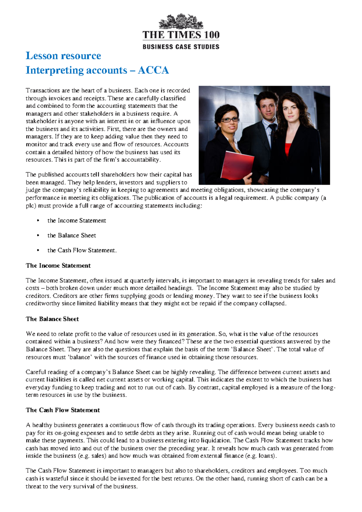 ACCA 18 Lesson Resource: Analyzing Accounting Statements and Their ...