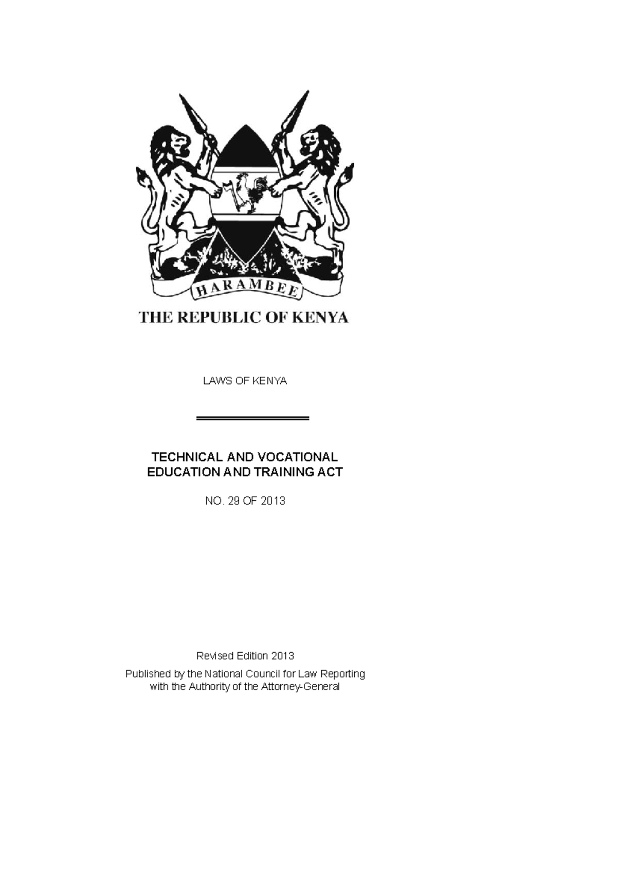 Technical and Vocational Education and Training Act No. 29 of 2013 ...