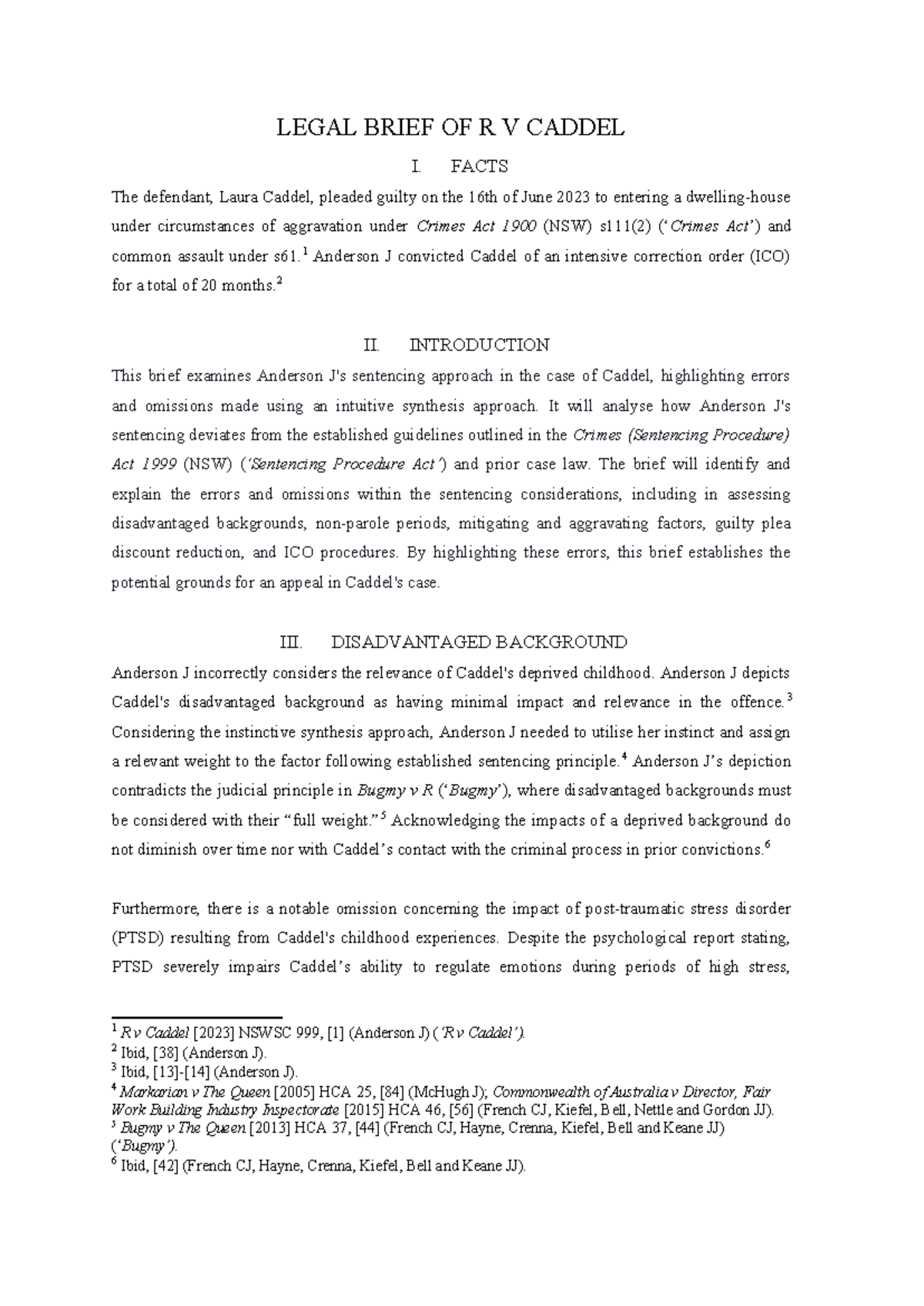 Legal Brief Analysis: R v Caddel [2023] - Sentencing Errors and ...