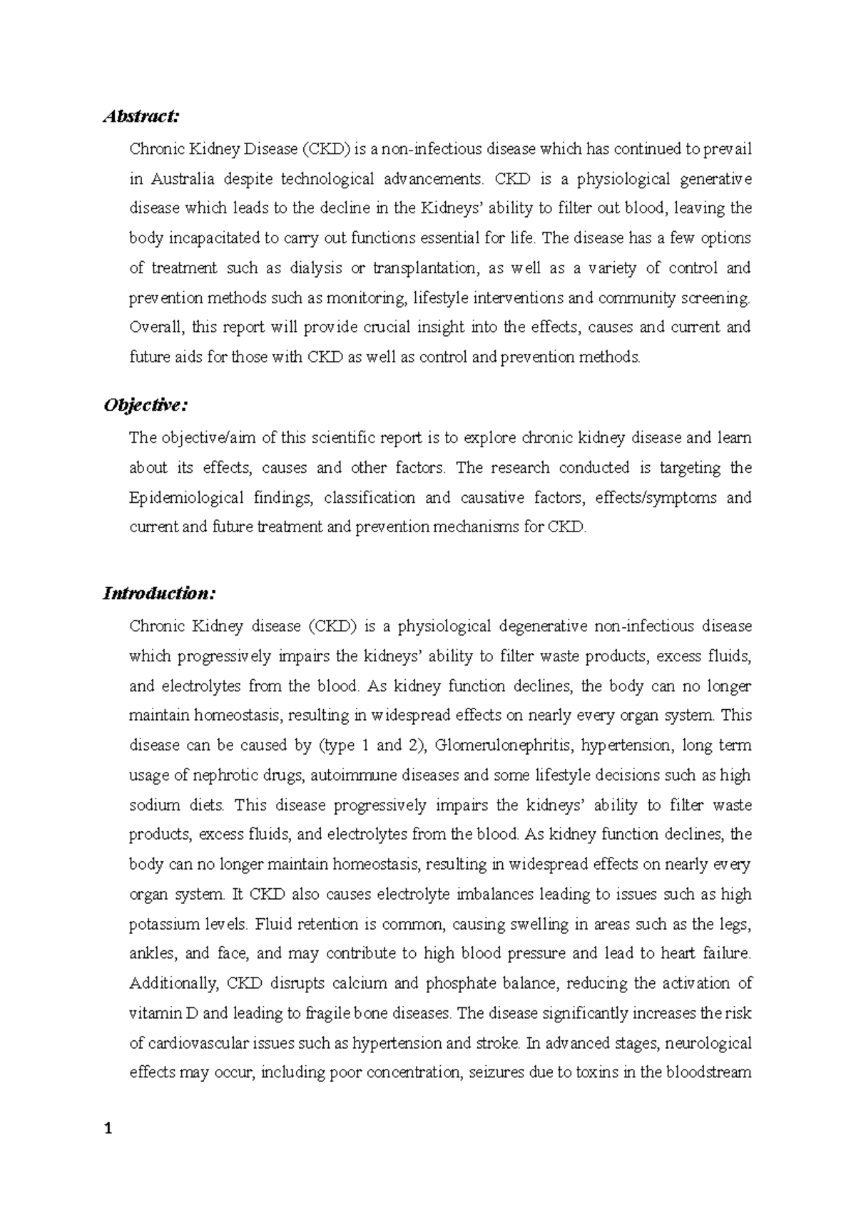 Chronic Kidney Disease (CKD) Scientific Report - HSC Biology - Studocu