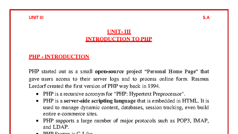 Module 3 PHP - Introduction to PHP and Server-Side Scripting - Studocu
