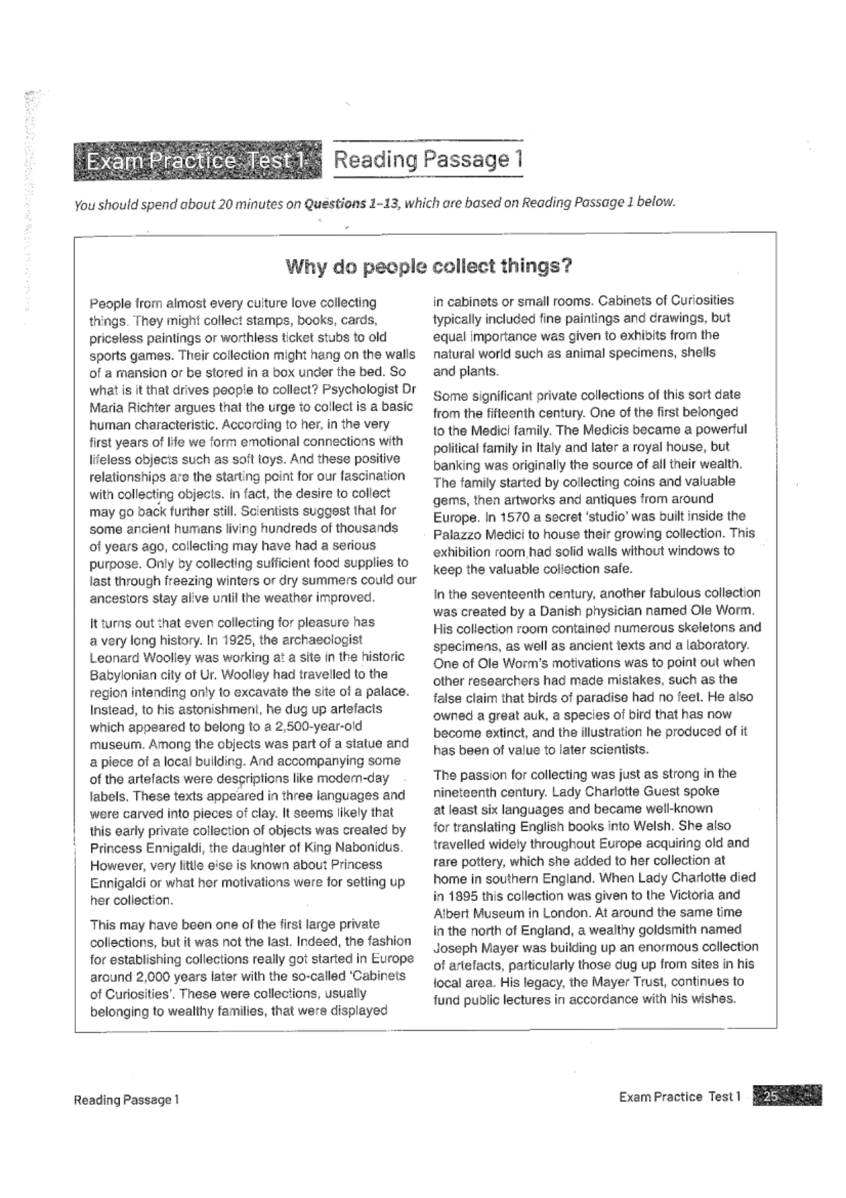 Exam Practice Test 1: Reading Passage Analysis and Notes - Studocu