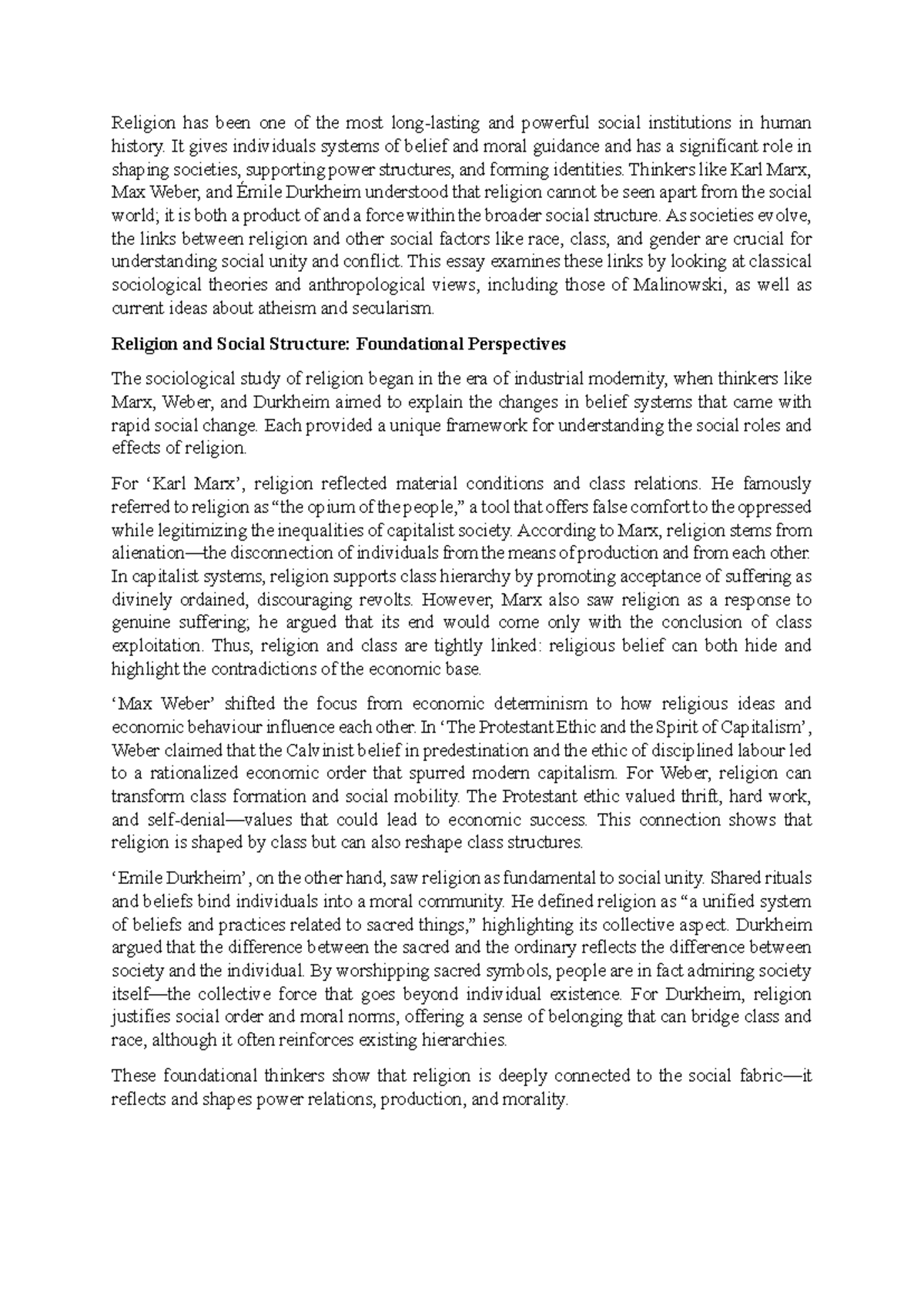 SOC 101: Religion and Social Structure - A Comprehensive Analysis - Studocu