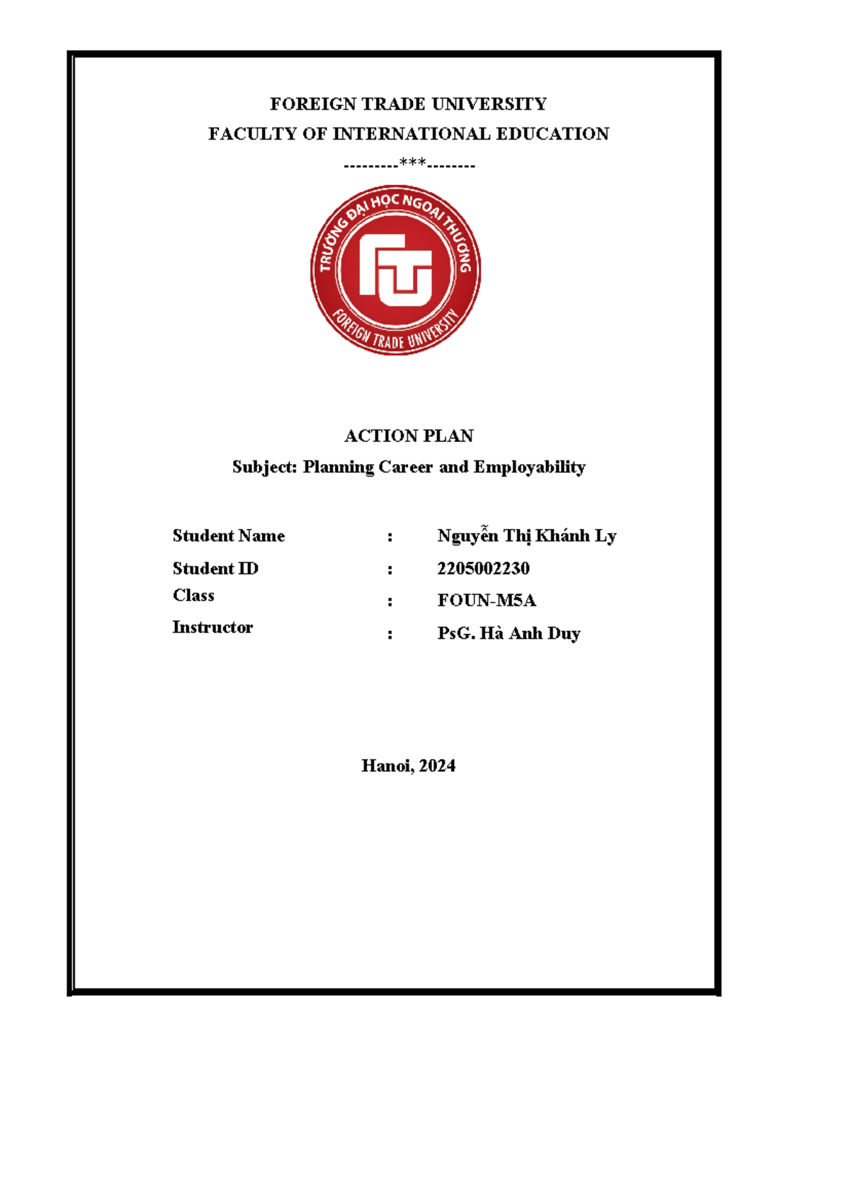 Action Plan for Career Development - Nguyen Thi Khanh Ly - FOUN-M5A ...