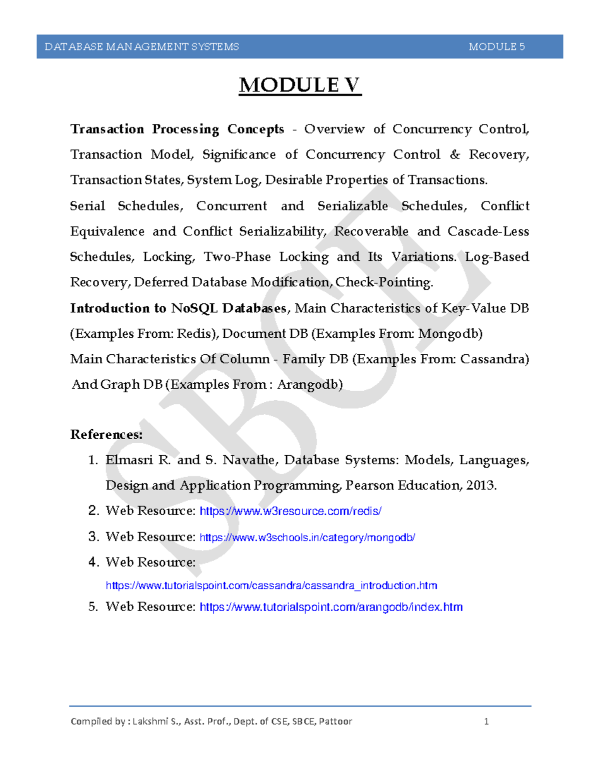 Module 5: Transaction Processing, Concurrency Control & NoSQL DBs - Studocu