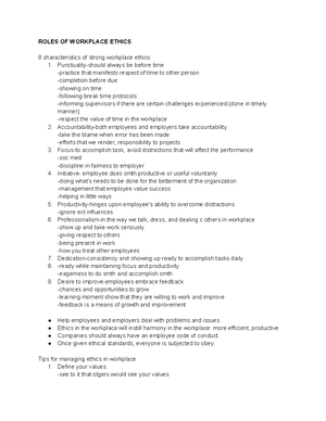 Workplace Ethics - ACTIVITY ON WORKPLACE ETHICS Cite one practical ...