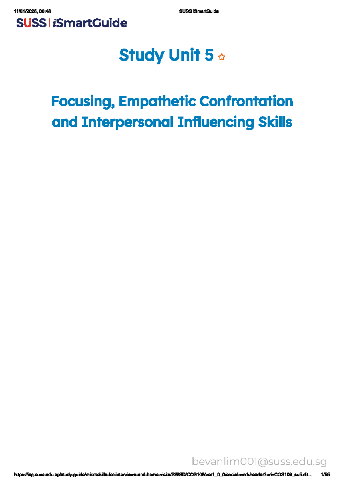 SUSS iSmartGuide: Study Unit 5 on Focusing & Empathetic Confrontation ...