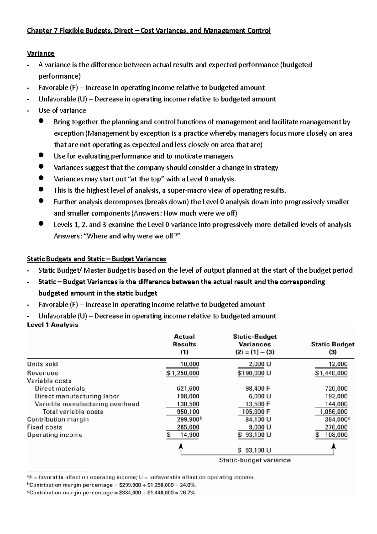 ACT B313F Chapter 7: Understanding Flexible Budgets & Variances - Studocu