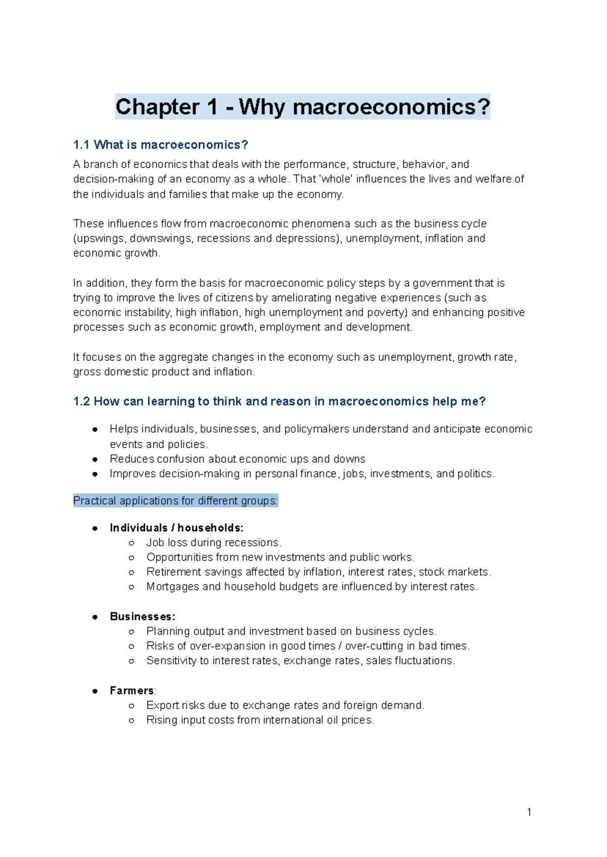 Chapter 1 - Introduction to Macroeconomics Concepts and Policies - Studocu
