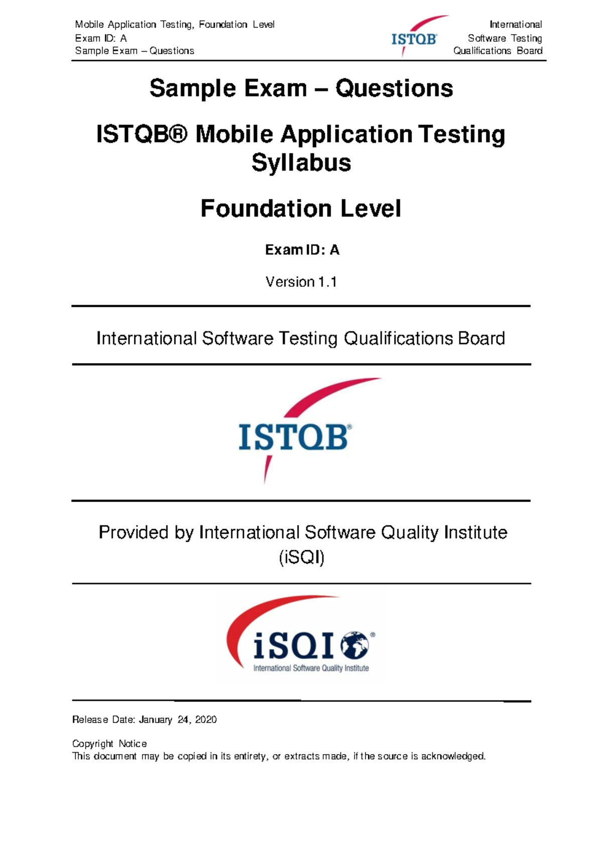 ISTQB-MAT-Sample-Exam-Questions-Version-2019 - Studocu