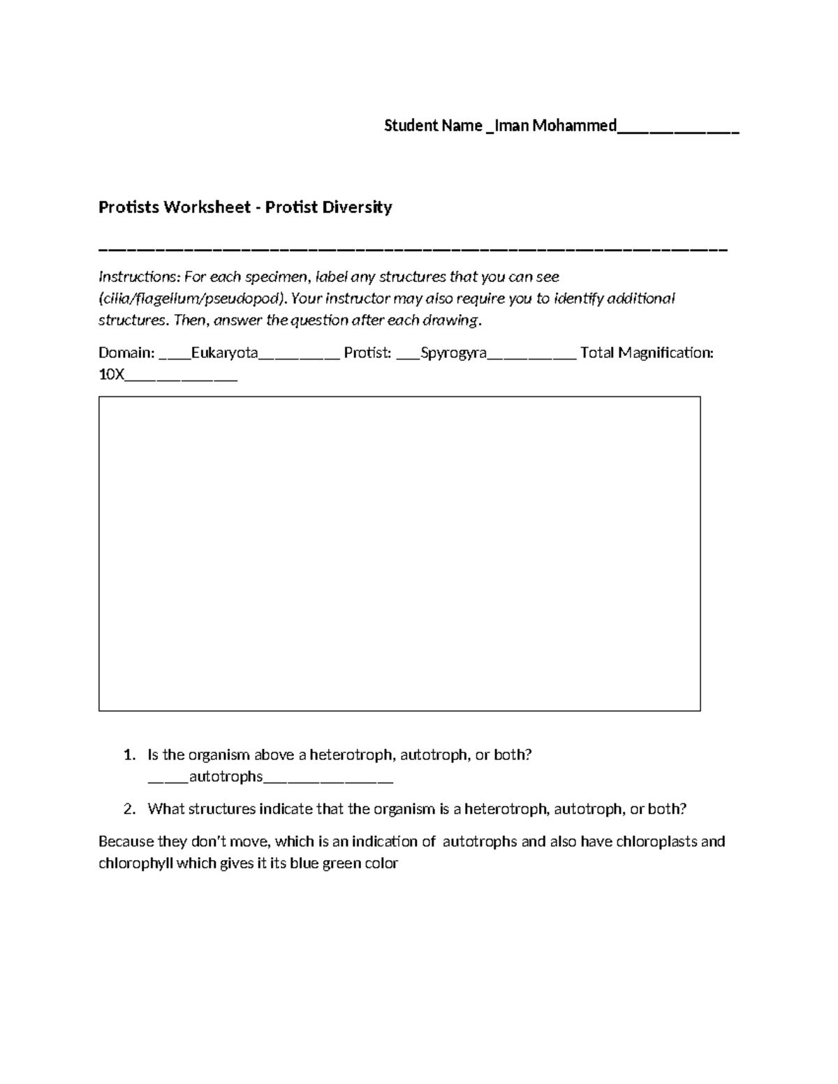 EUK 101: Protists & Phototaxis Experiment Worksheet - Studocu