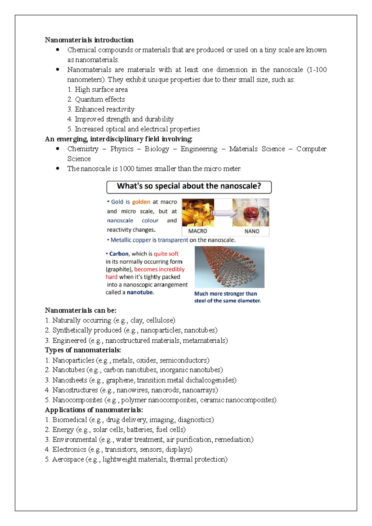 Nanomaterials Notes - Nano - Nanomaterials introduction Chemical ...