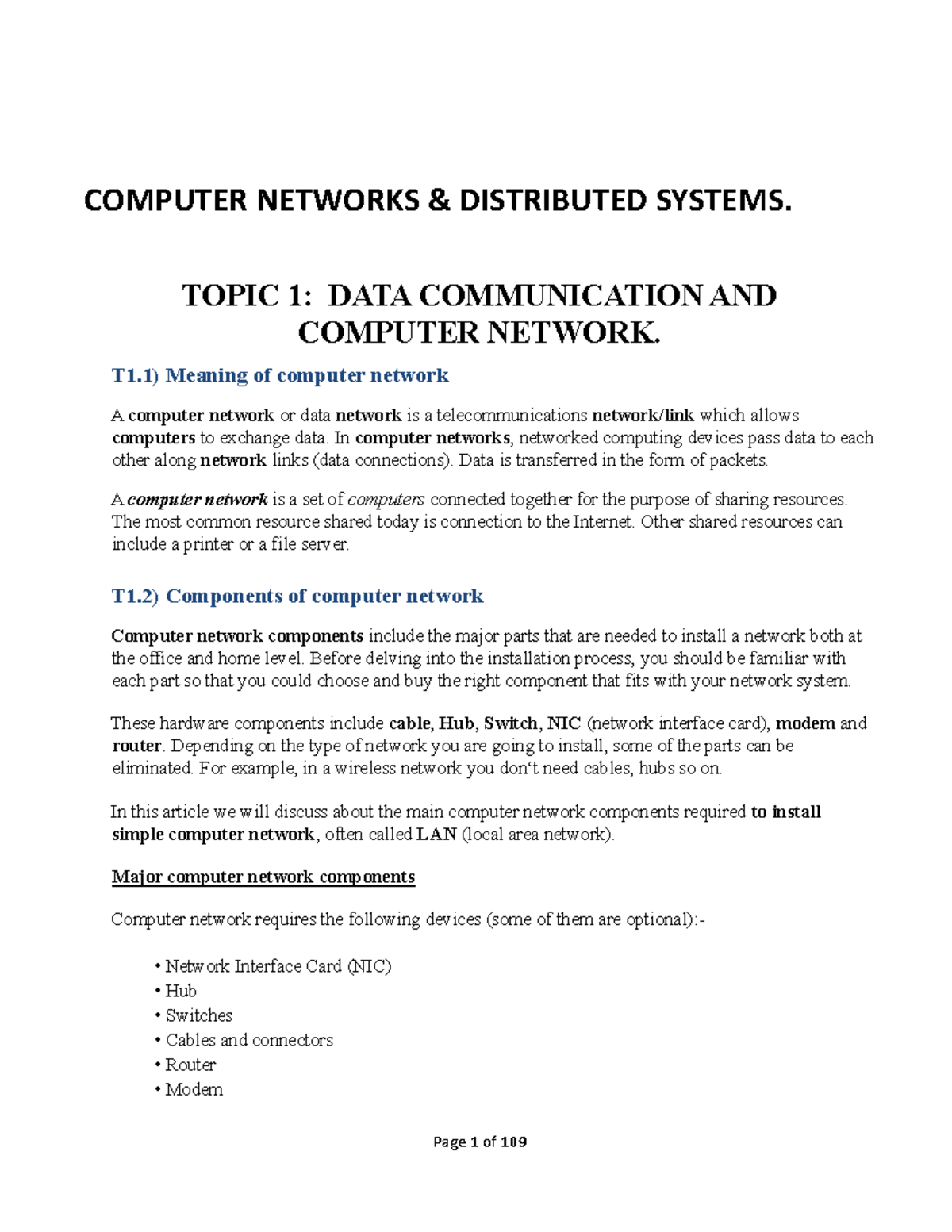 L1&2: Computer Networks & Distributed Systems - Data Communication ...