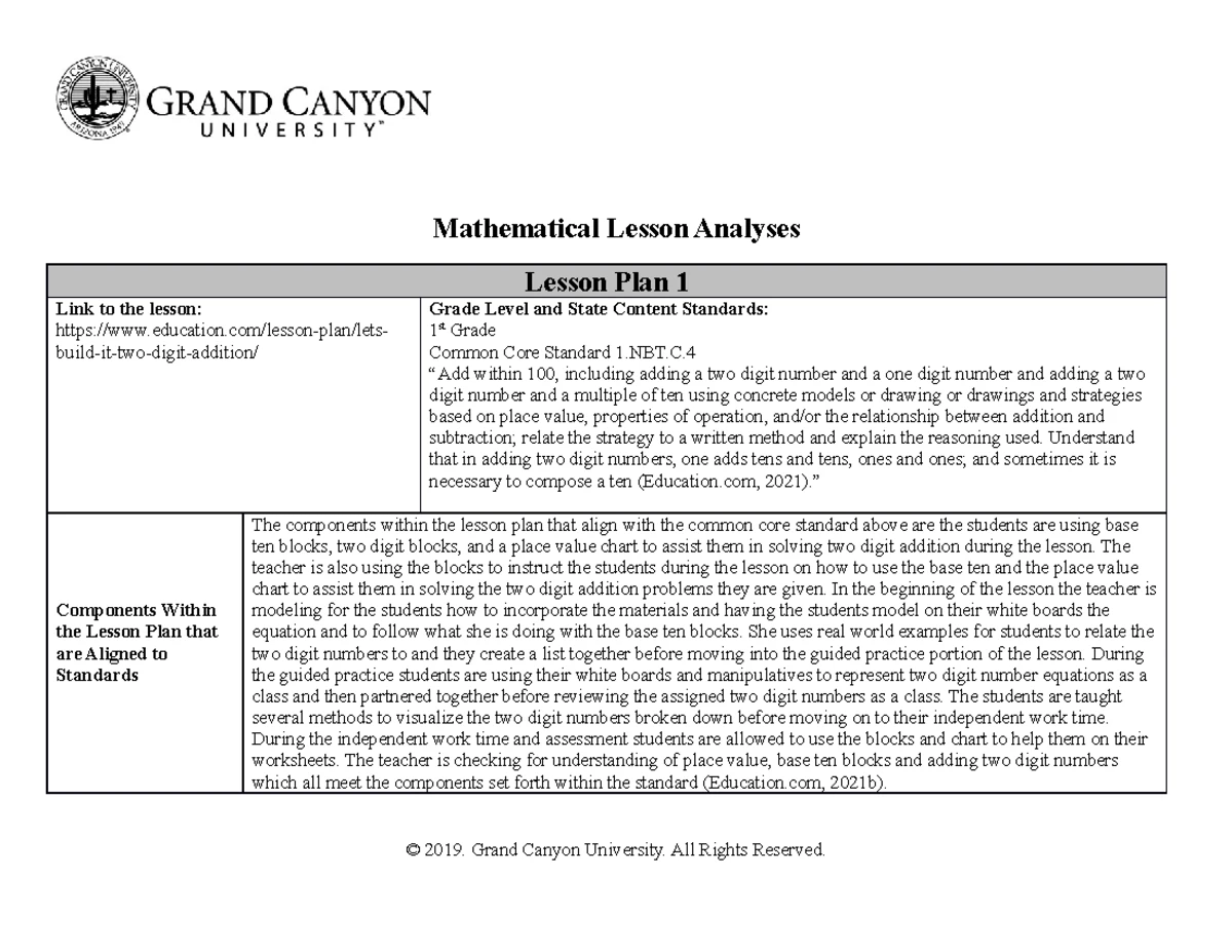 ELM-470-T2-Mathematical Lesson Analysis - Mathematical Lesson Analyses ...