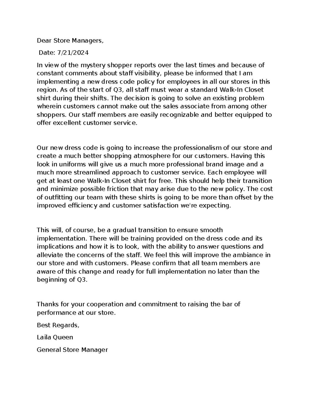 Dear Store Managers - for environmental work - Dear Store Managers ...