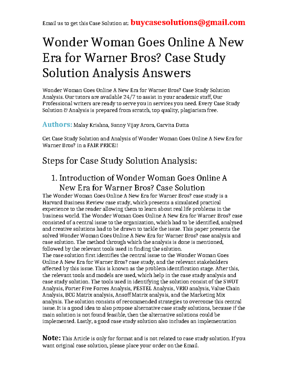 Case Solution Wonder Woman Goes Online A New Era for Warner Bros ...