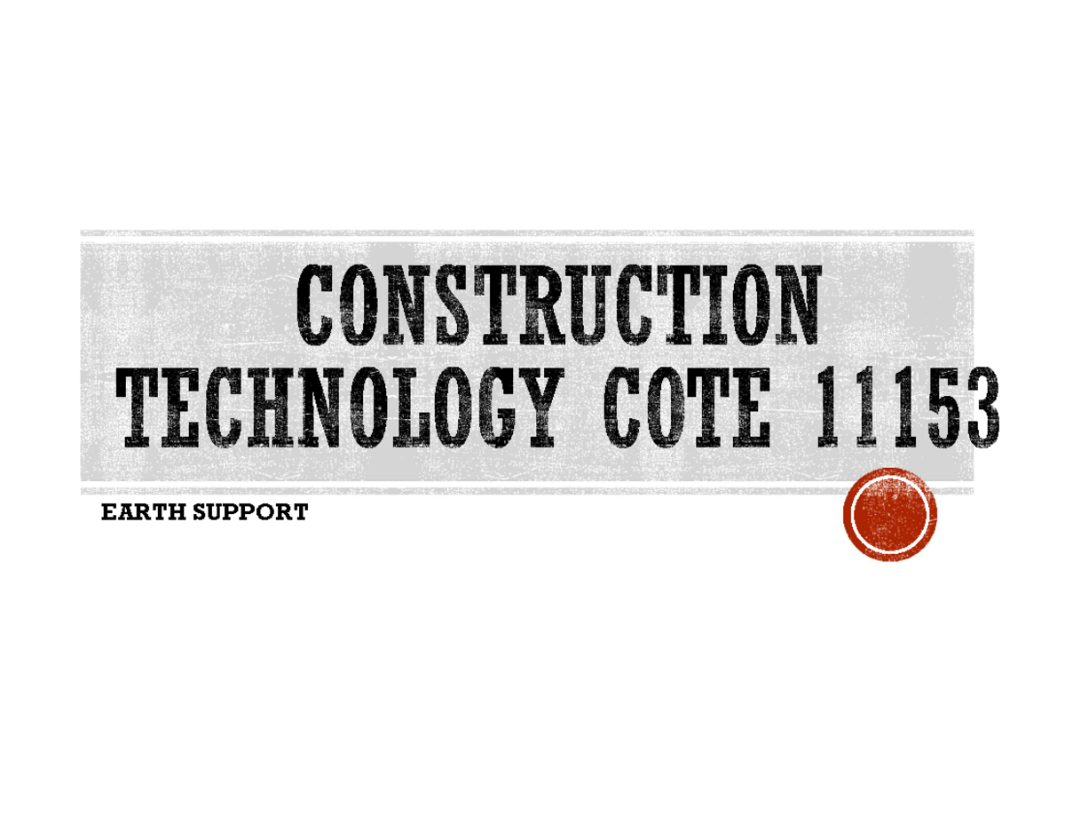 Earth Support Techniques in Construction Technology (CT101) - Studocu