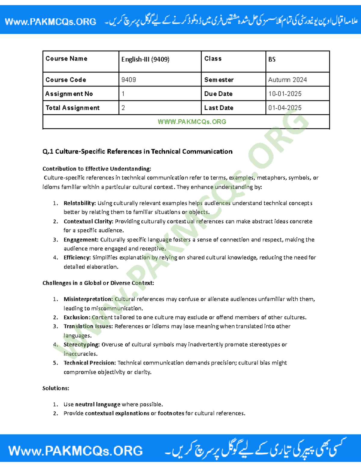 Culture-Specific References in Technical Communication - English-III ...