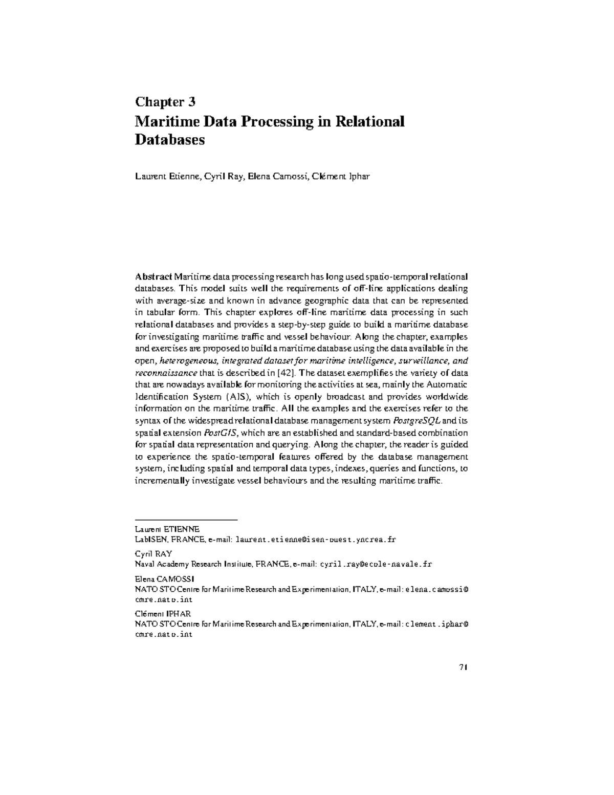 Maritime Informatics: Chapter 3 - Processing Data in Relational ...