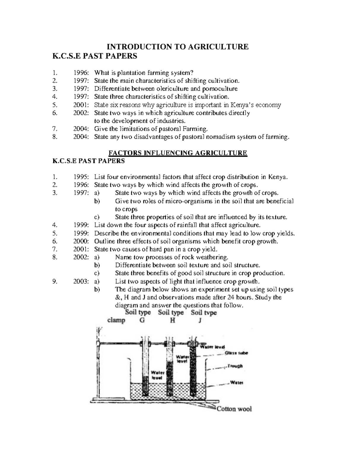 Agriculture PAST KCSE KNEC Topicals: Comprehensive Study Guide - Studocu