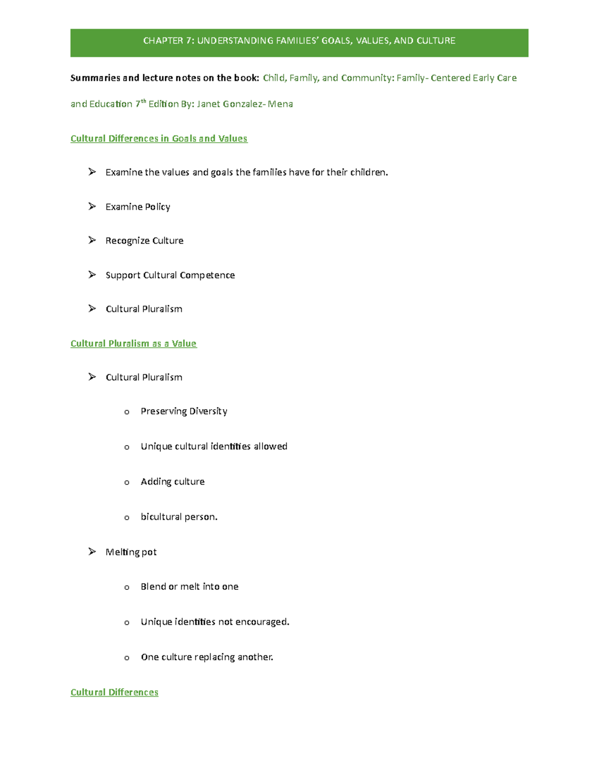 Chapter 7 - Goals, Values, and Culture in Family Dynamics - Studocu