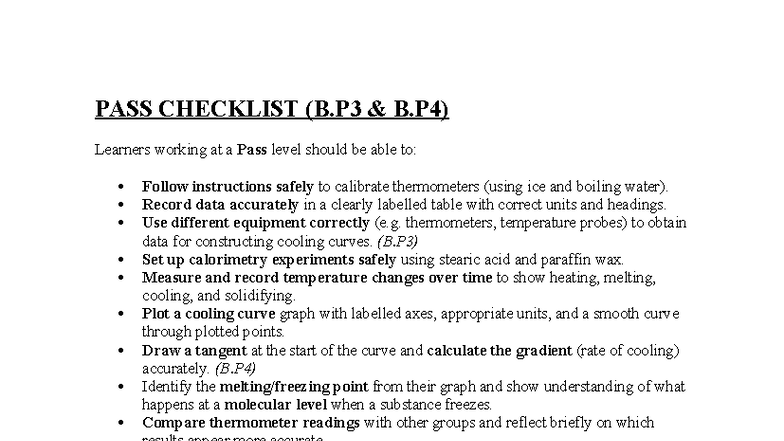 LAB Checklist for Pass & Merit Levels (B.P3 B.P4 B.M2) - Studocu