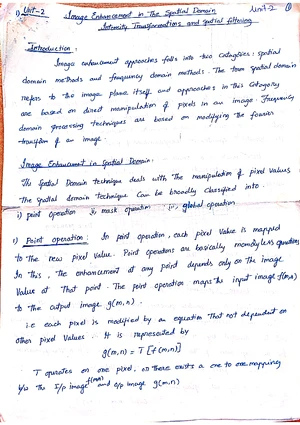 DIP Unit 2 - Image Enhancement in Spatial Domain Notes - Studocu