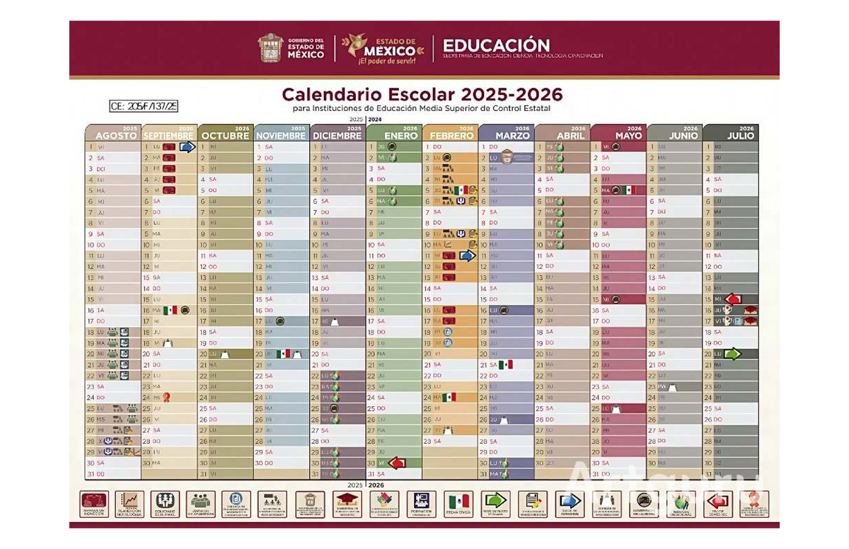 Calendario Escolar 2025-2026 CE: 205F/137/25 para Educación Media ...