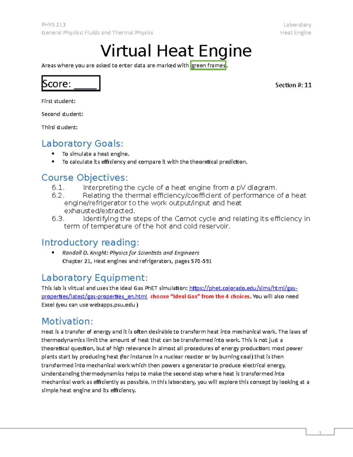 213 General Physics Heat Engine Simulation Lab Notes - Fa20 - Studocu