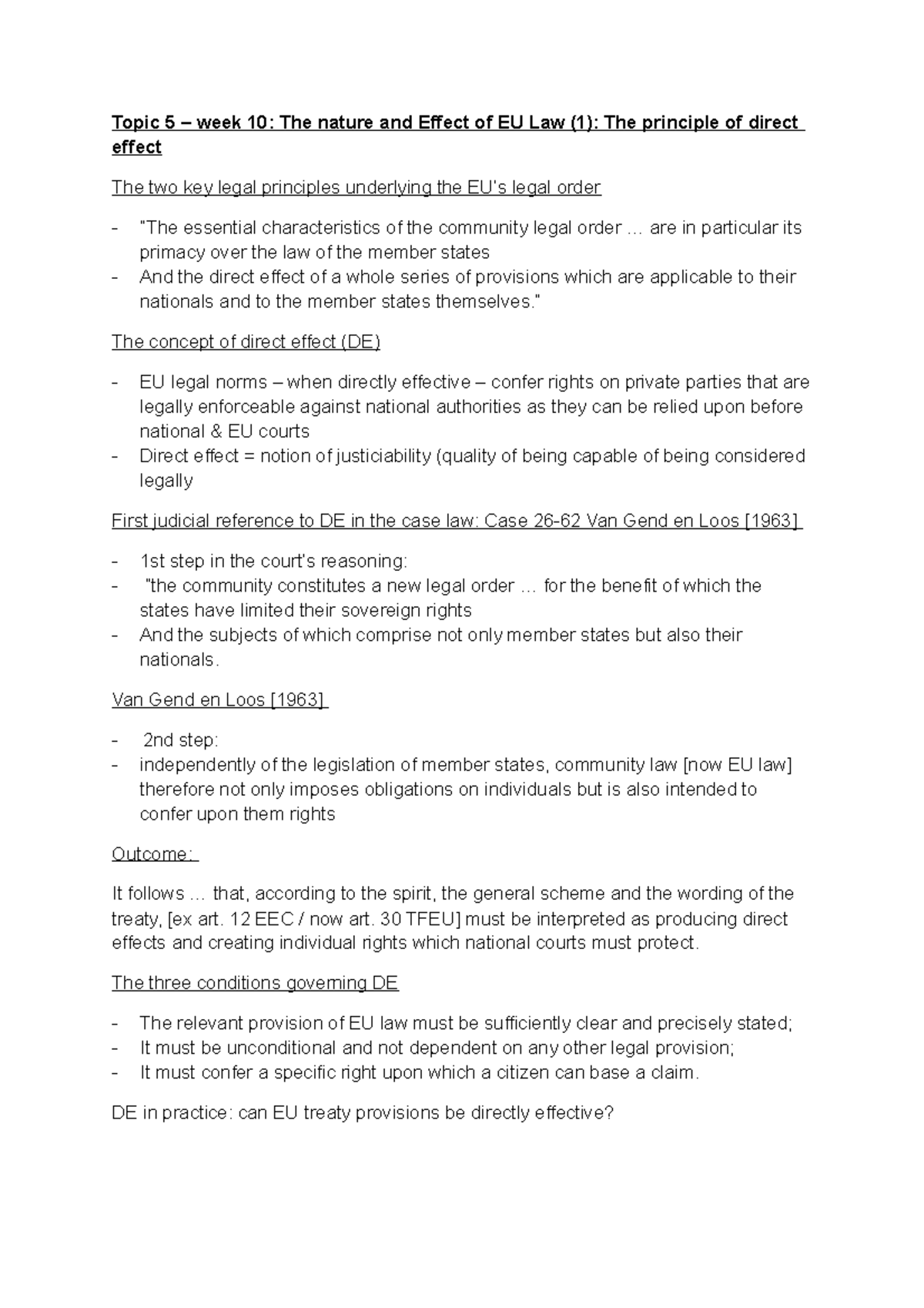 Effect of EU Law - Summarised Lecture notes - Topic 5 – week 10: The ...