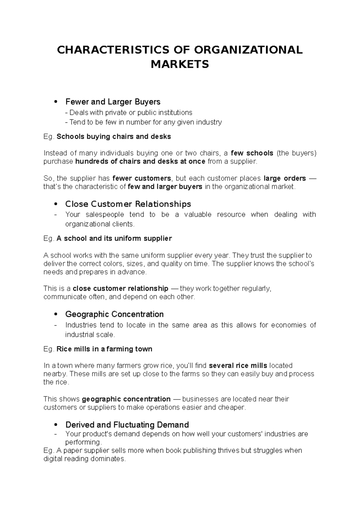 Marketing Characteristics of Organizational Markets - nanwnw - Studocu