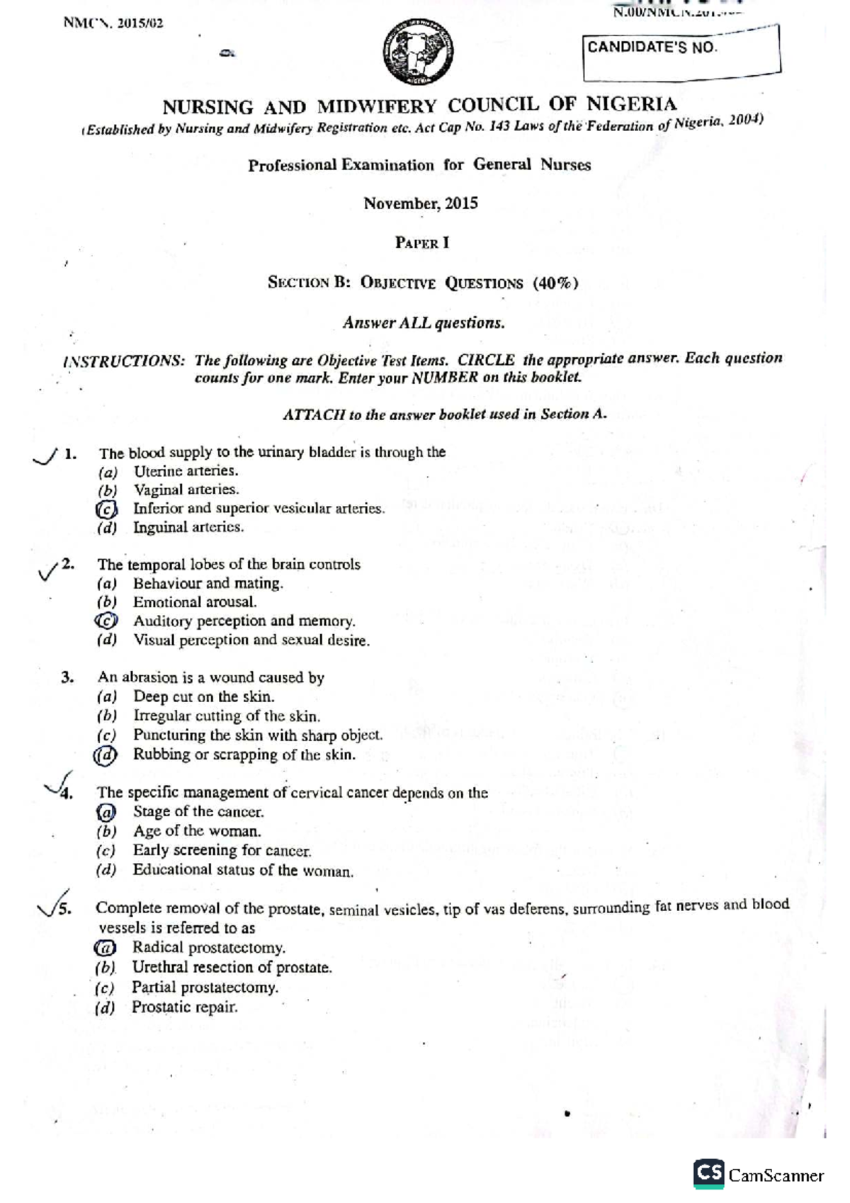 CPQ 2015 Professional Exam Paper I Objective Questions - Studocu