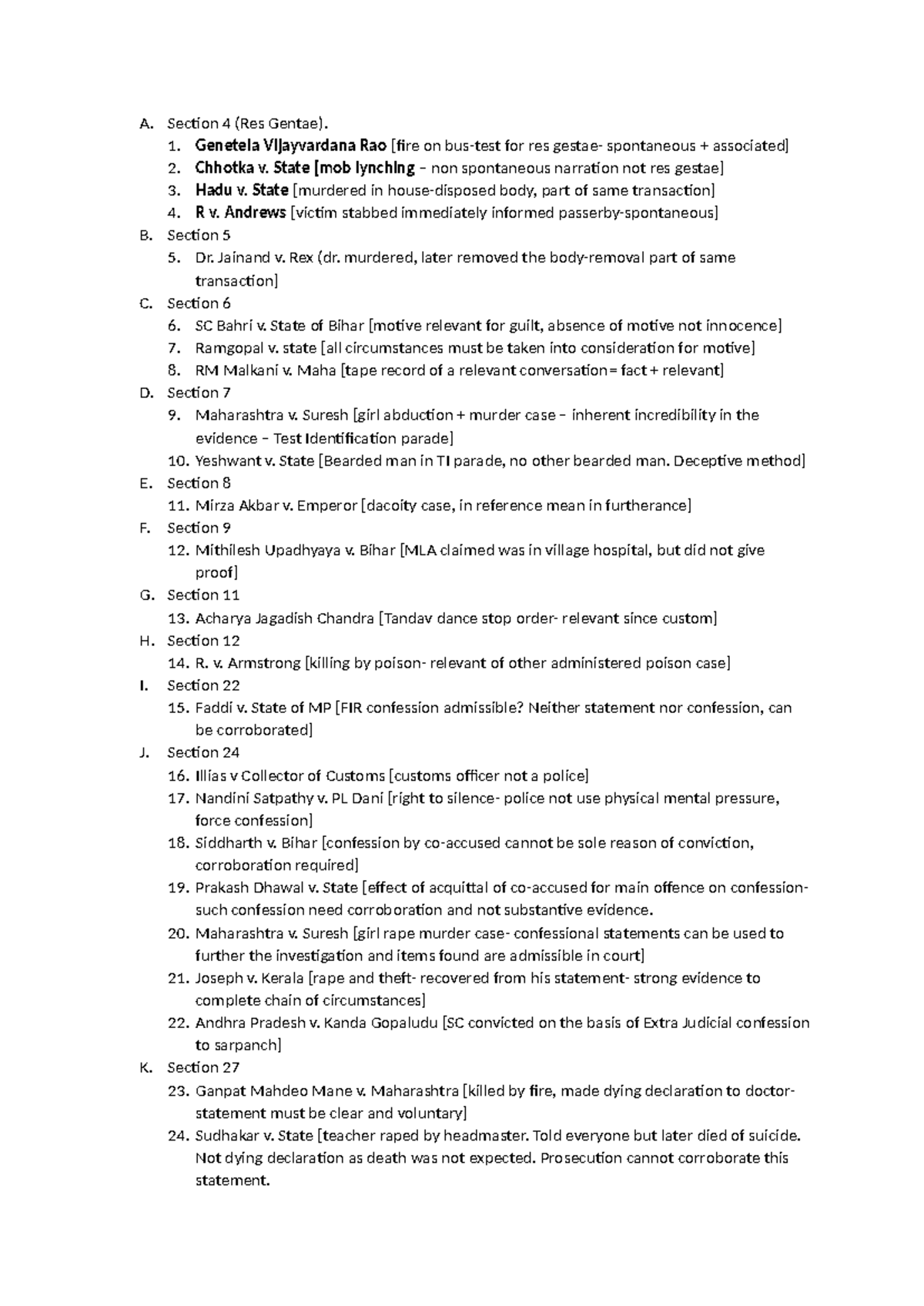 Evidence cases final revision notes - A. Section 4 (Res Gentae). 1 ...