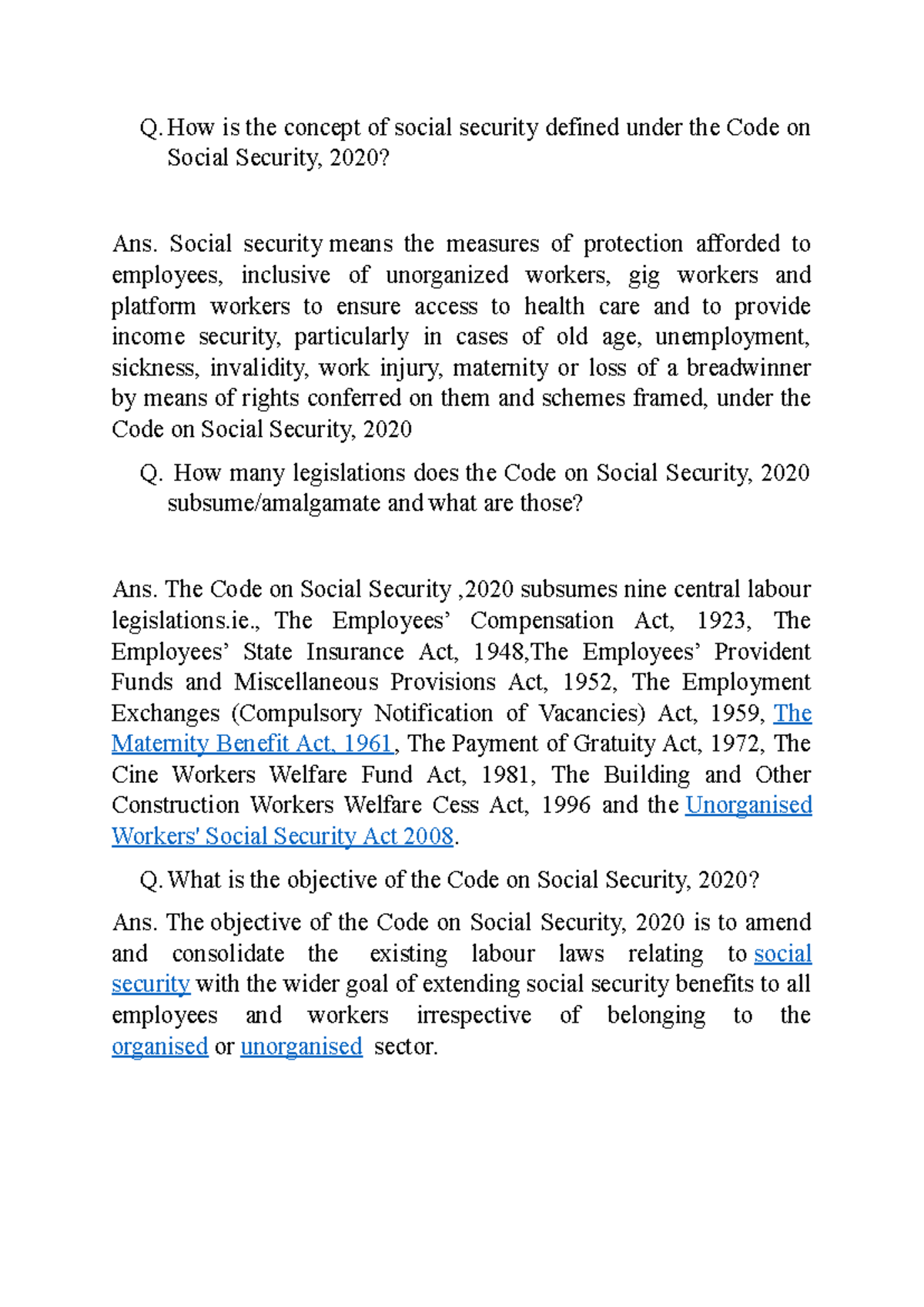 Social Security Code 2020: Comprehensive Study Notes - Studocu