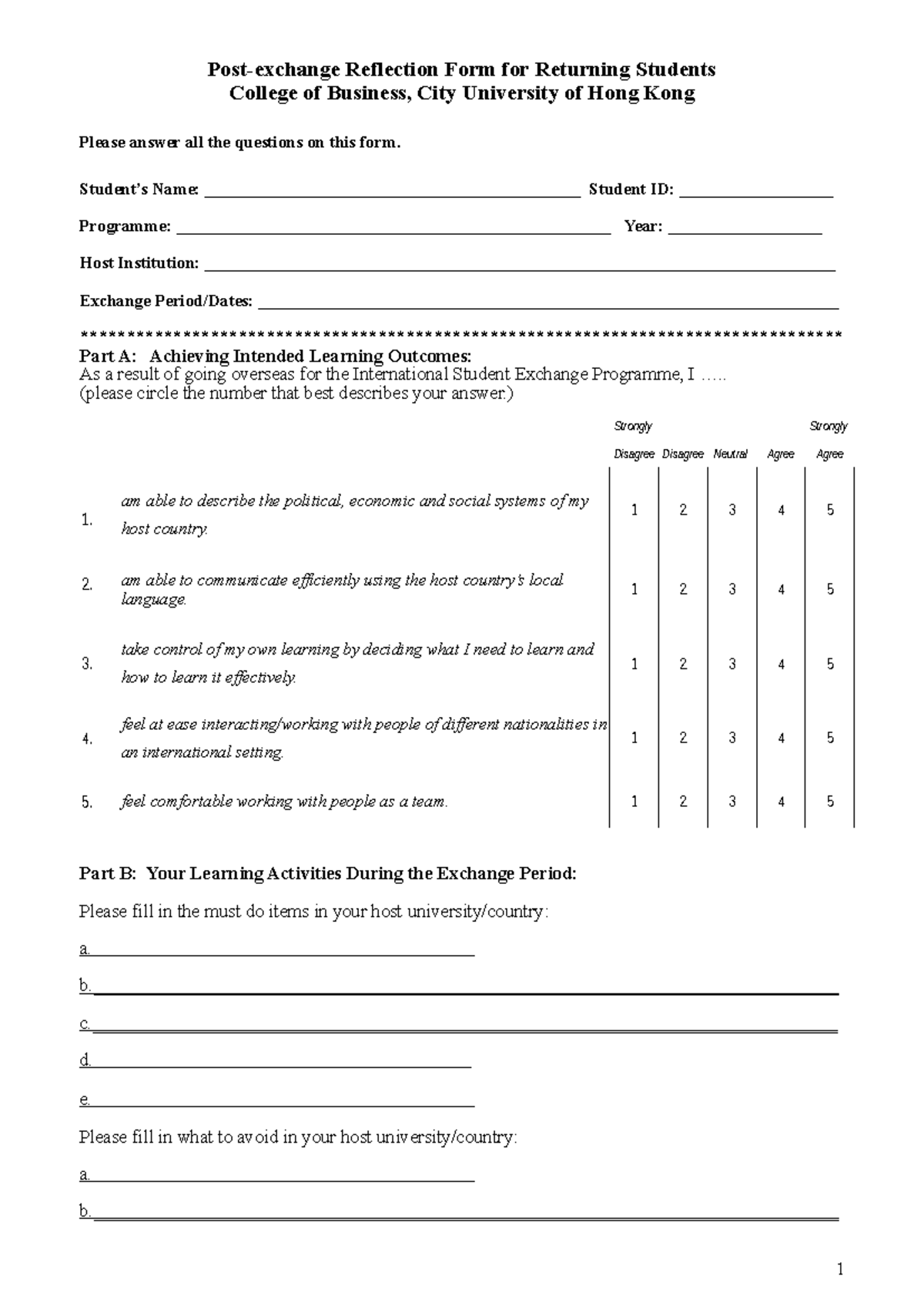 202406 - peer review - Post-exchange Reflection Form for Returning ...