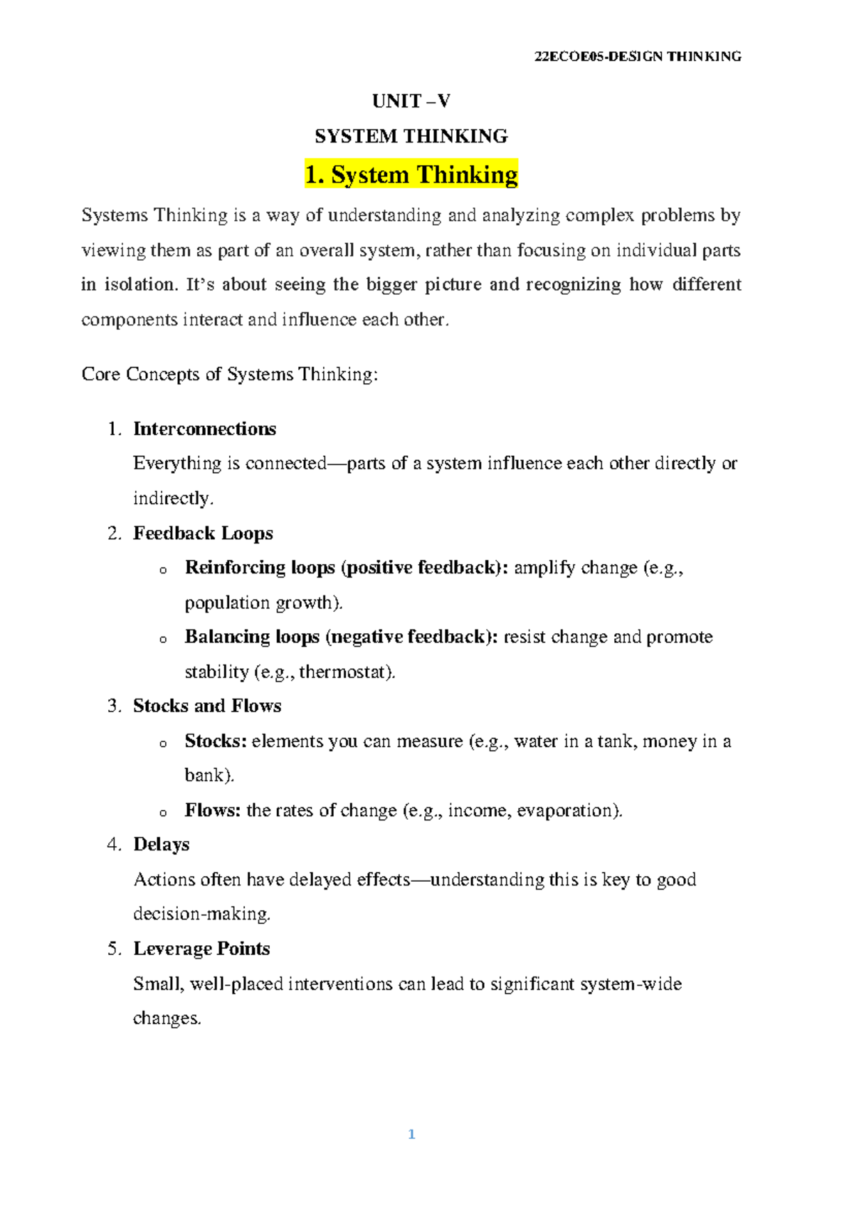 Systems Thinking in Design: Key Concepts and Applications (UNIT-V DT ...