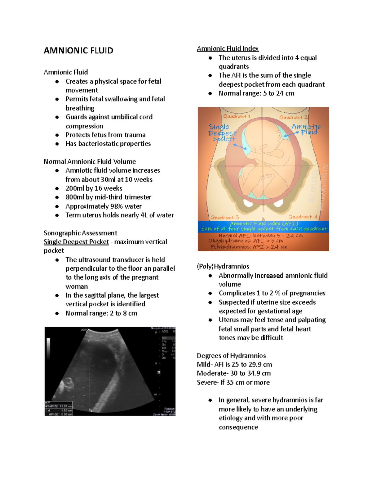 Amniotic Fluid Overview: Functions, Assessment, and Conditions - Studocu