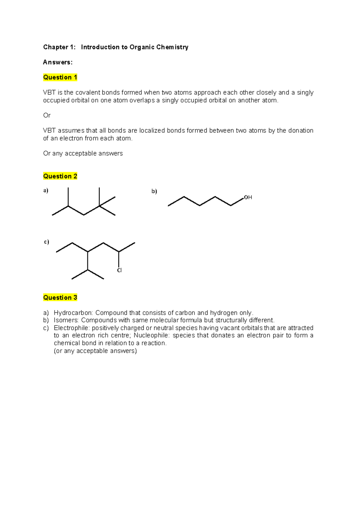 Answer Scheme Tutorial CHM258: Organic Chemistry Chapter 1 - Studocu