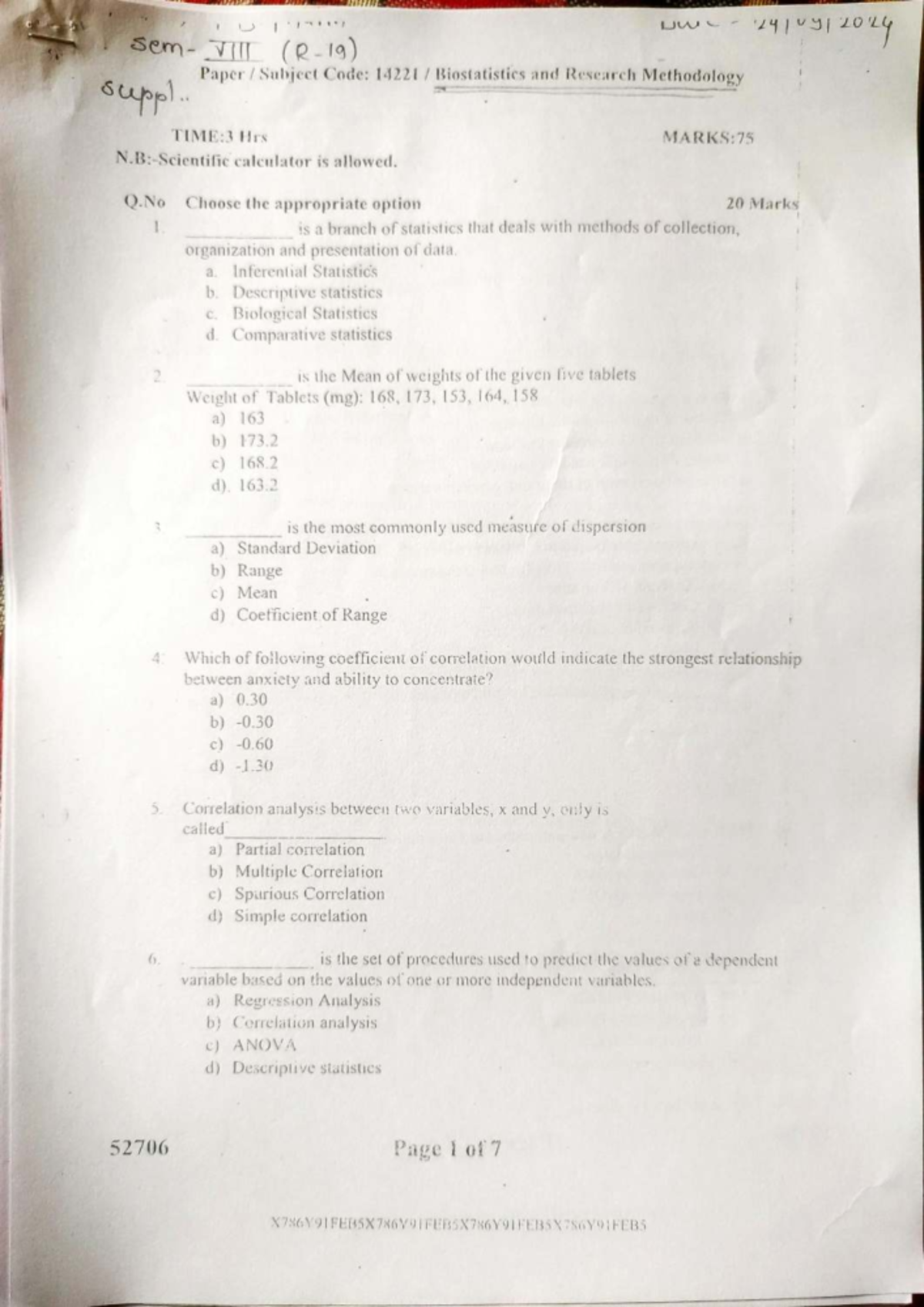 Biostatistics and Research Methodology PYQ - Semester 8 Exam Questions ...