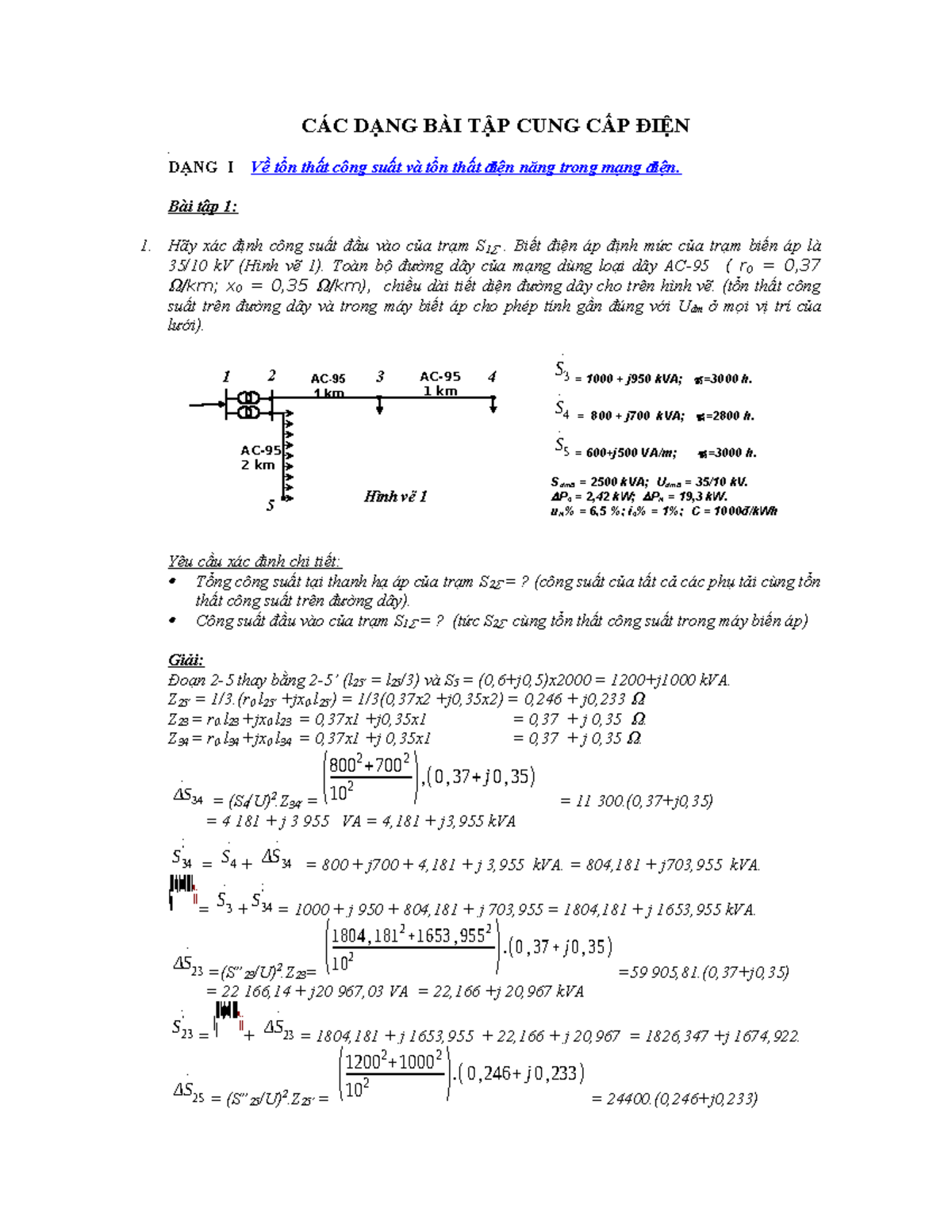 Bài mẫu và Bài tập về tổn thất công suất & điện năng (MĐ 35/10 kV) - Document Preview