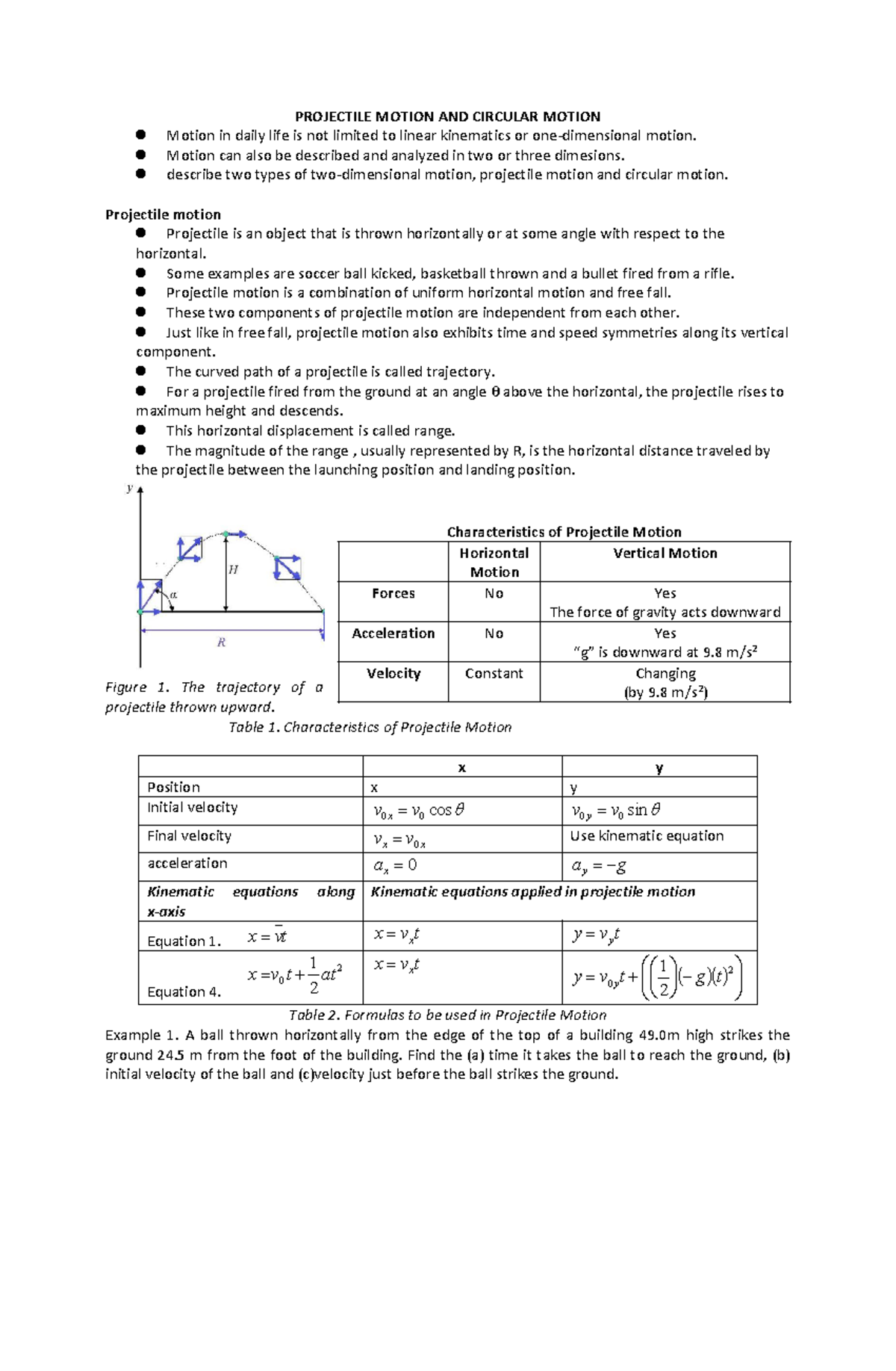 Physics 101: Notes on Projectile Motion & Circular Motion Concepts ...