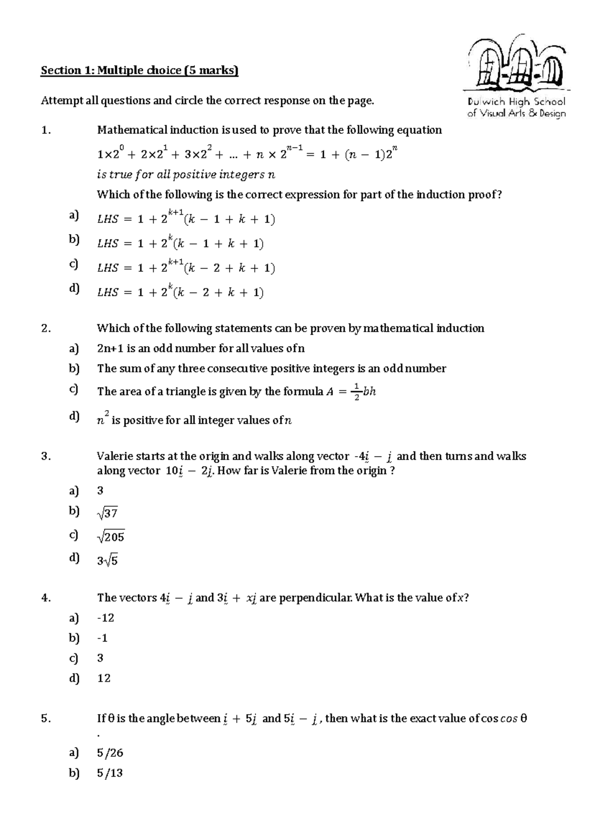 Year 12 Ext 1 Math Task 1 2024 - Final Exam Test & Research Guide - Studocu
