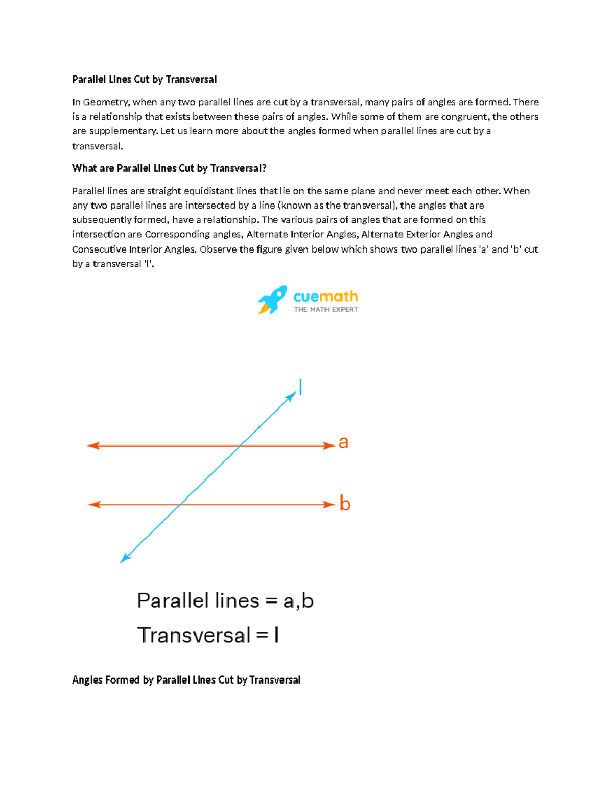 Angles - helpful - Parallel Lines Cut by Transversal In Geometry, when ...