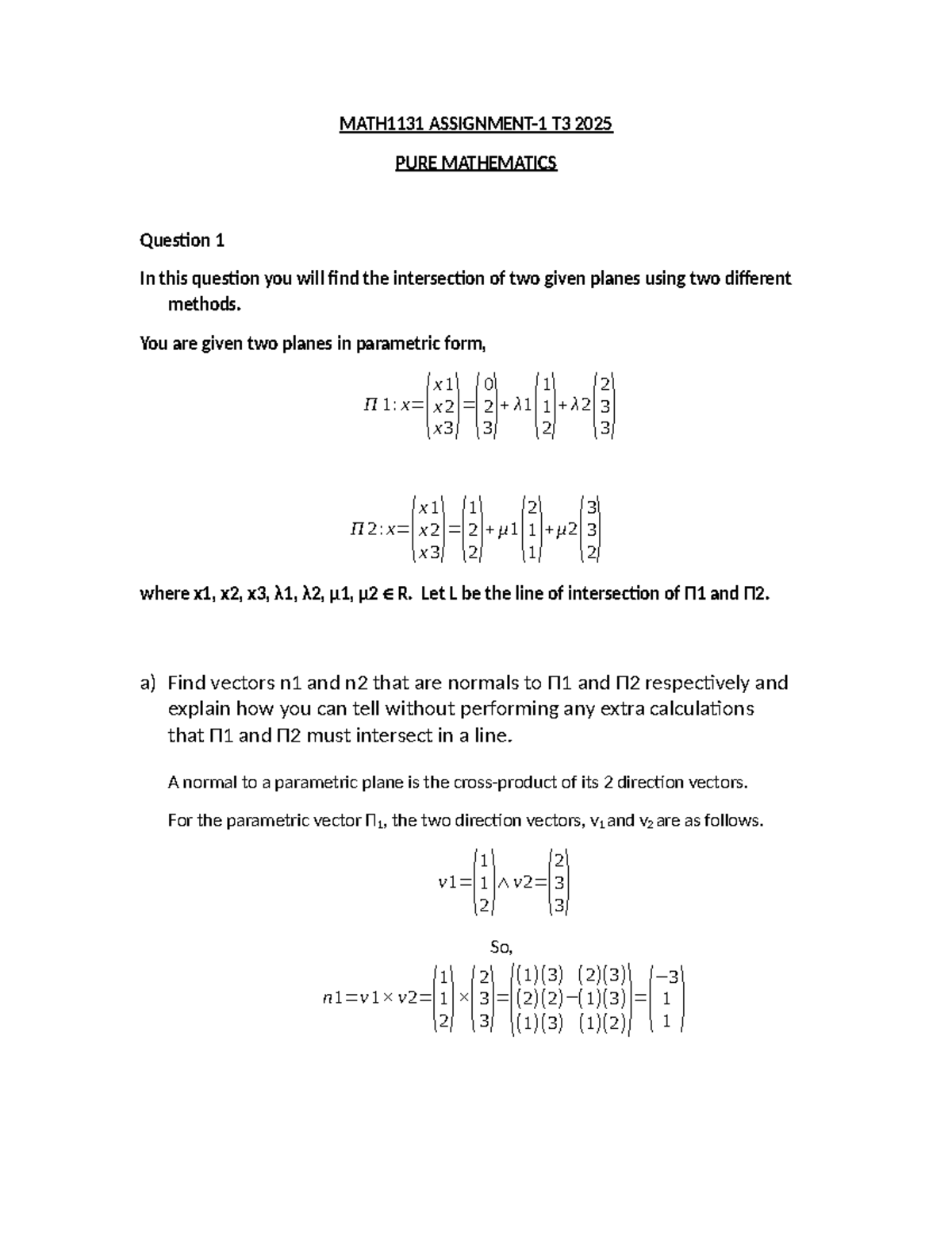 MATH1131 T3 2025 PURE MATHEMATICS Assignment 1 Solutions - Studocu