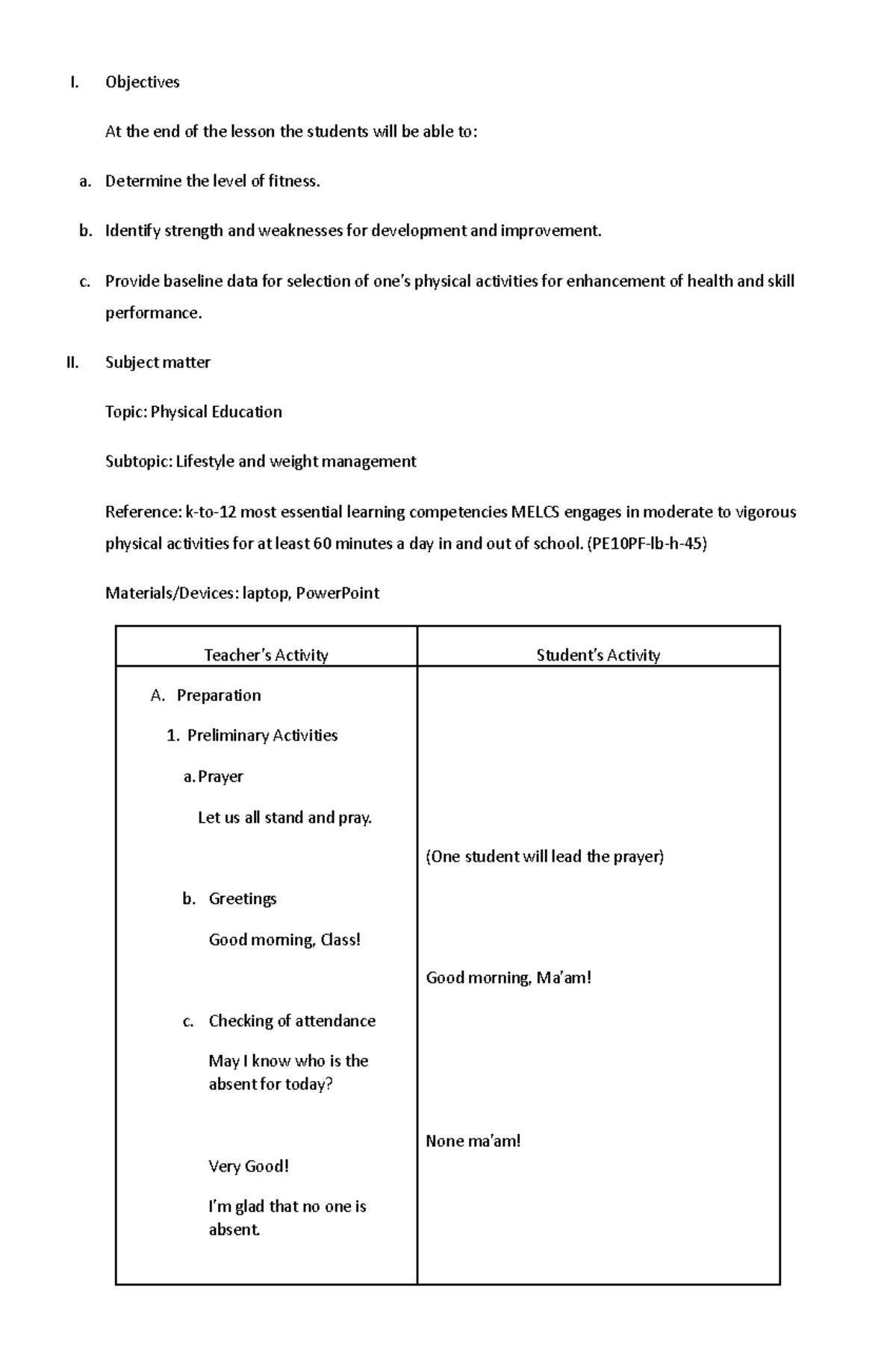 MAPEH 10 - Lesson Plan for Physical Fitness Testing Q1 - Studocu