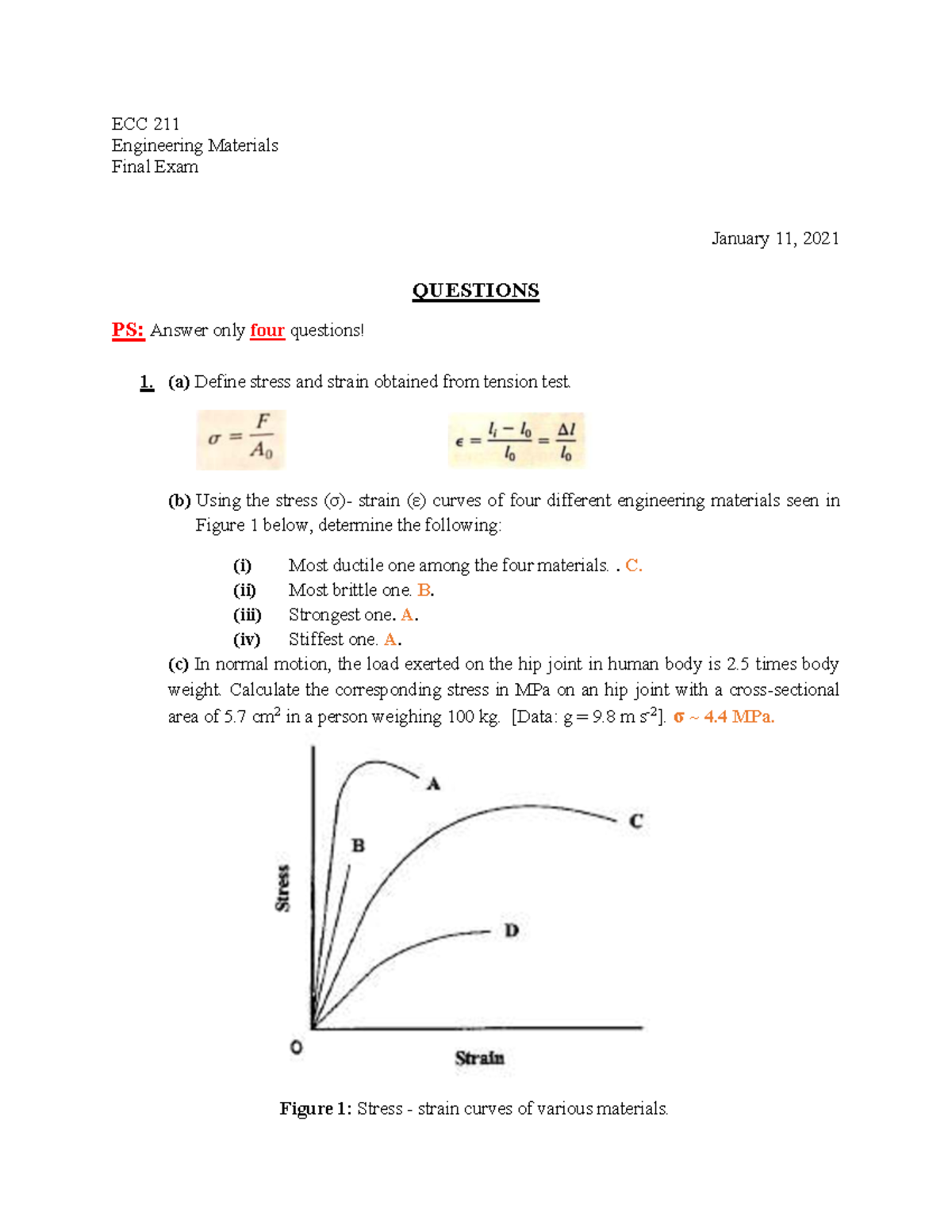 ECC 211 Engineering Materials Final Exam 2021 - Answer Key - Studocu