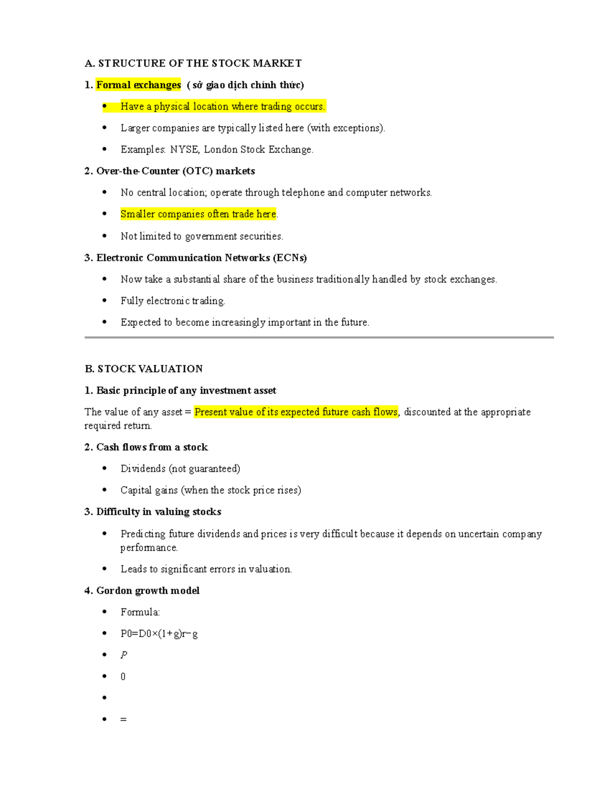Unit 7: Stock Market Structure and Valuation Theory Notes - Studocu