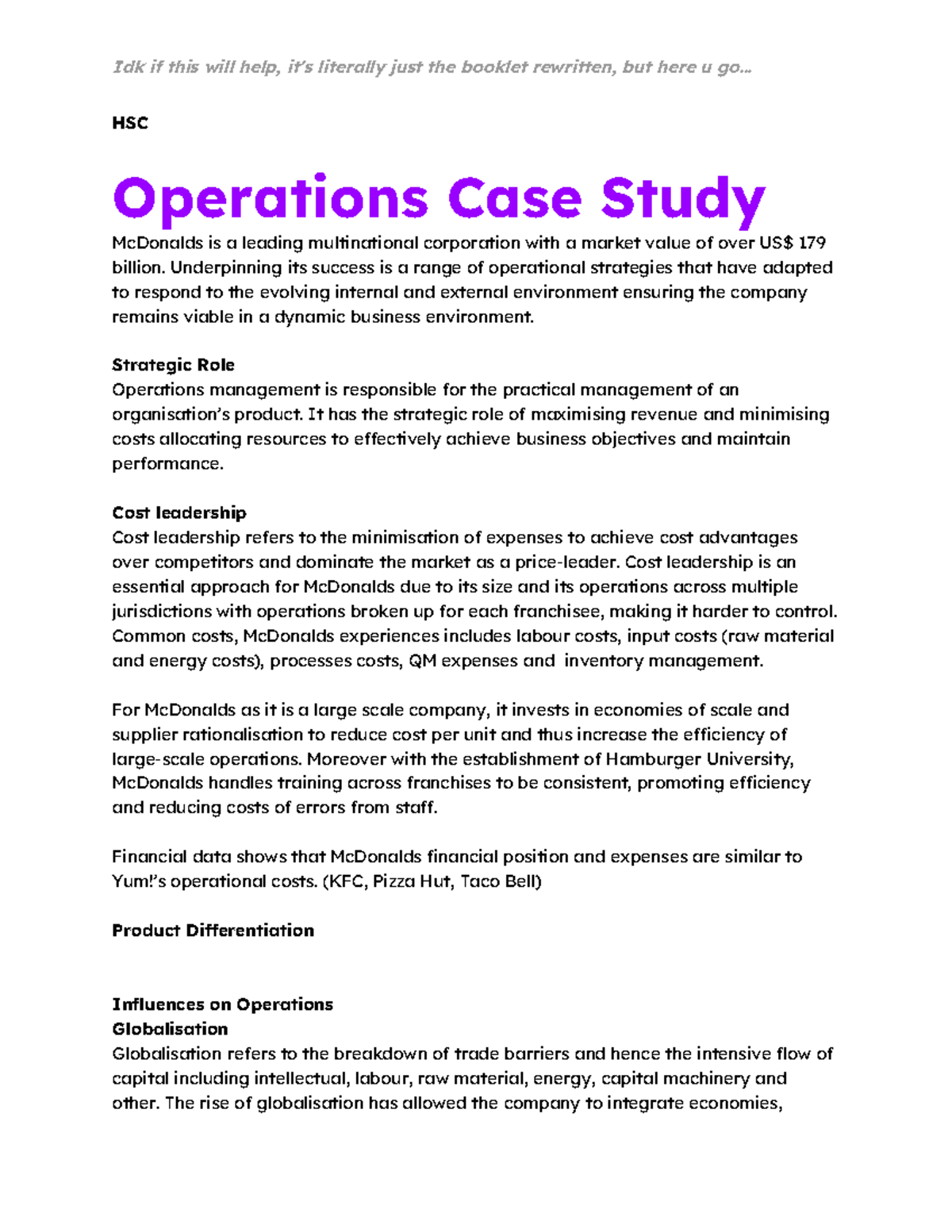 HSC Operations Case Study: McDonald's Strategic Management Insights ...