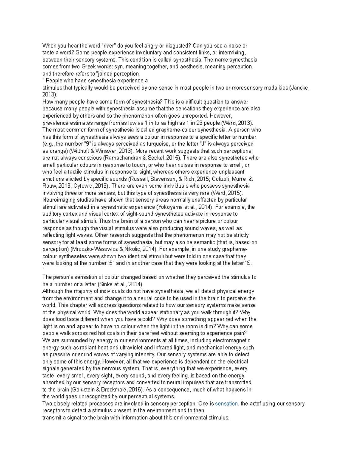 Chapter 5: Sensation and Perception in Psychology (PSY 101) - Studocu